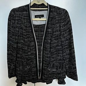 Nanette Lepore Black & White Tweed Skirt Suit Set, Size 6 Jacket / Size 8 Skirt